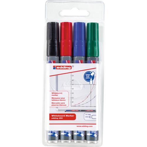 EDDING 250/4S - Whiteboard Marker, 1,5 - 3,0 mm, 4-farbig