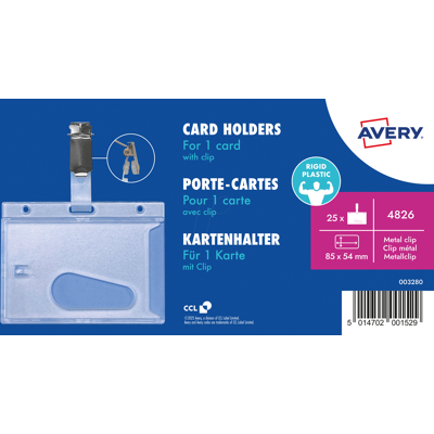 AVERY ZWECKFORM AVZ 4826 - Ausweishülle, 54x85 mm, mit Clip, 25 Stück AVERY ZWECKFORM AVZ 4826 - Ausweishülle, 54x85 mm, mit Clip, 25 Stück