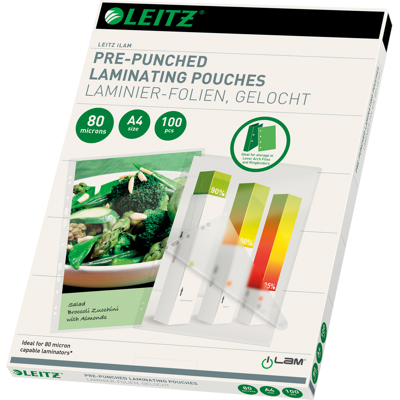 LEITZ 16918 - Laminierfolien, iLAM, DIN A4, 80 mic, gelocht, 100 Stück LEITZ 16918 - Laminierfolien, iLAM, DIN A4, 80 mic, gelocht, 100 Stück