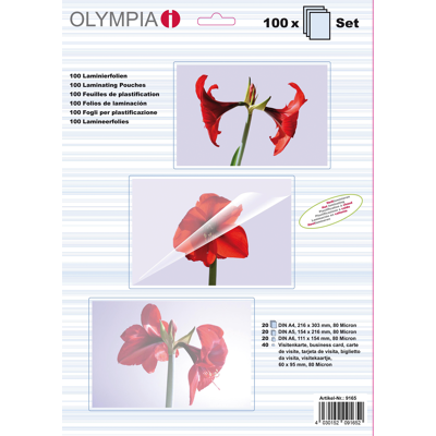 OLYMPIA 9165 - Laminierfolien, Set, 80 mic, 100 Stück OLYMPIA 9165 - Laminierfolien, Set, 80 mic, 100 Stück
