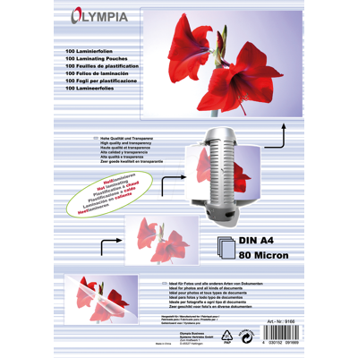 OLYMPIA 9166 - Laminierfolien, DIN A4, 80 mic, 100 Stück OLYMPIA 9166 - Laminierfolien, DIN A4, 80 mic, 100 Stück