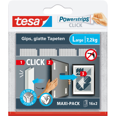 TESA 77722-20 - Powerstrips CLICK 16 Paar - 7,2kg TESA 77722-20 - Powerstrips CLICK 16 Paar - 7,2kg