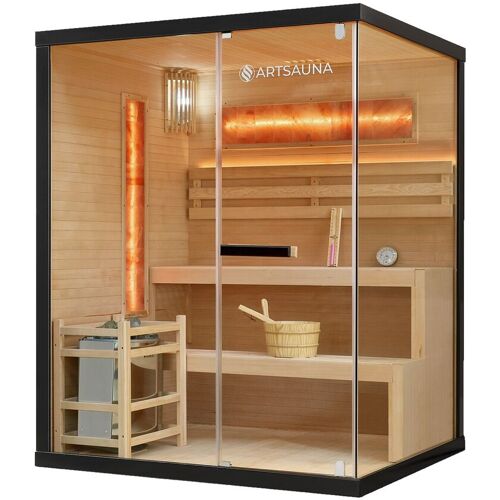 Artsauna Saunakabine Vantaa 150 mit Salzstein – Indoor Sauna für 3 Personen, 4,5 kW Ofen, Glasfront