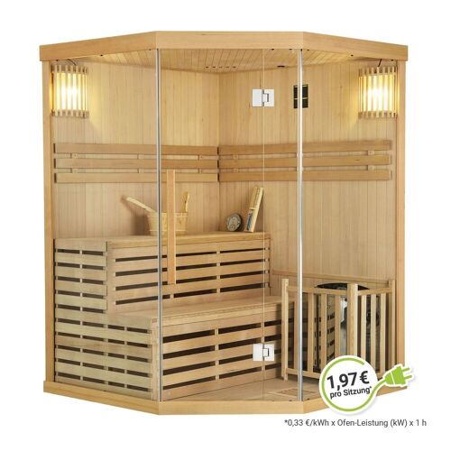 Artsauna Saunakabine Espoo150 Premium mit Harvia Ofen – 3 Personen – Hemlock Holz & Glasfront