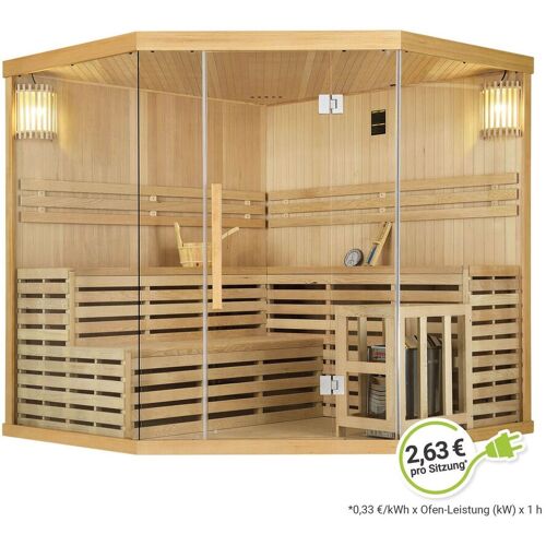 Artsauna Saunakabine Espoo200 Premium  mit Harvia Ofen – 5 Personen – Hemlock Holz & Glasfront