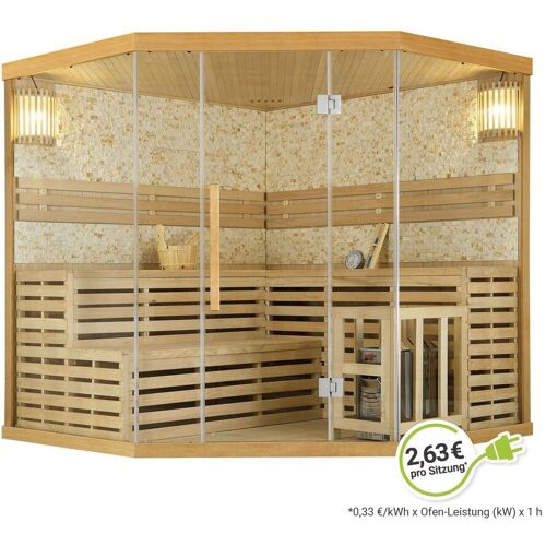 Artsauna Saunakabine Espoo200 Premium Naturstein-Wand – 5 Personen – Harvia Ofen & Hemlock Holz