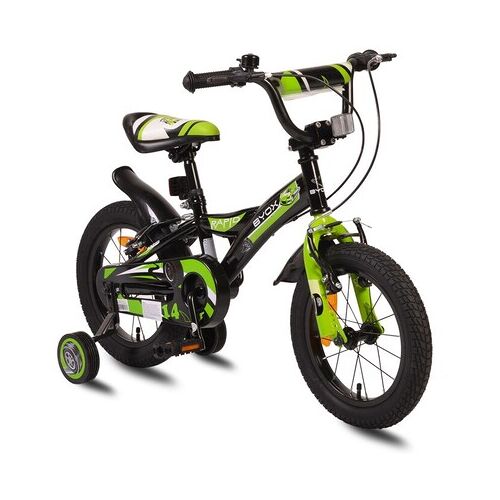 Byox Kinderfahrrad 14 Zoll Rapid V-Bremsen Klingel Sattel einstellbar Stützräder grün