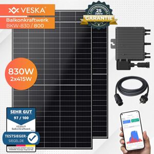 Veska Balkonkraftwerk 830 W / 800 W Photovoltaik Solaranlage Steckerfertig WIFI Smarte Mini-PV Anlage 800 Watt, Schwarz