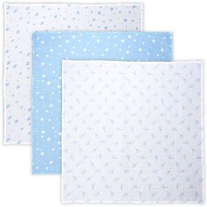 Lorelli Wickeldecke, Babydecke Trio, Größe 80 x 80 cm, 3er Set, 100% Baumwolle blau weiß