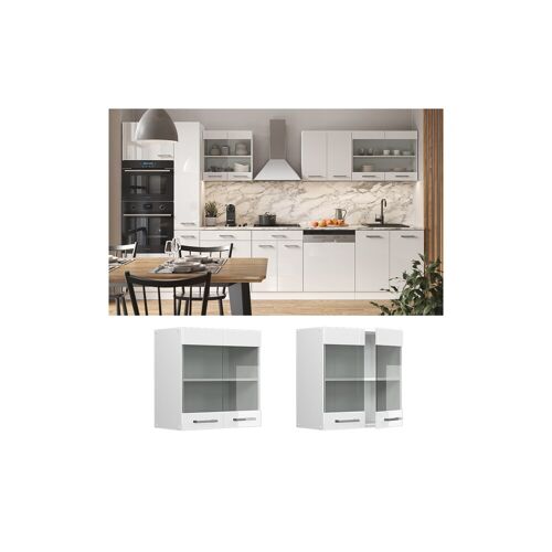 Vicco Hängeglasschrank Küchenschrank Küchenzeile R-Line 60 cm Weiß Tür Fächer Hochglanz
