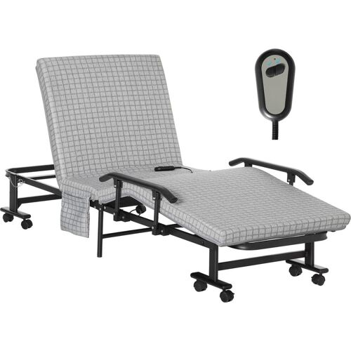 HOMCOM Klappbett mit Rollen grau, schwarz 190L x 76B x 33H cm   reisebett  gästebett mit rollen  sessel  gästeliege mit fernbedienung