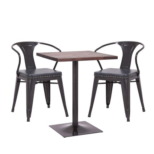 MCW Set Bistrotisch 2x Esszimmerstuhl MCW-H10d, Stuhl Tisch Küchenstuhl Gastronomie MVG ~ schwarz-grau, Tisch dunkelbraun