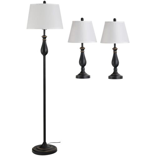 HOMCOM 3er- Lampenset 2 Tischlampen + 1 Stehlampe schwarz, weiß