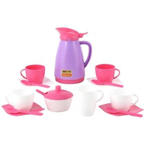 Polesie Spielzeug Geschirr 40626, 16-teiliges Kaffee-Set Teller, Tassen, Besteck