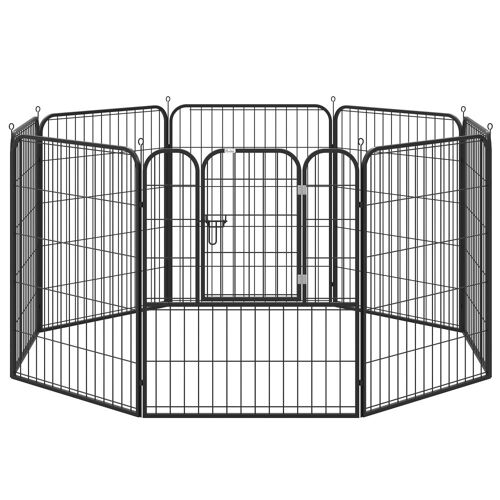 PawHut Laufstall schwarz 79 x 100 Pro Gitterelement (8 insgesamt) (BxH)   Laufgitter Welpengitter Hundegehege mit Tür