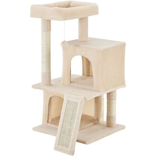 Juskys Katzen Kratzbaum Kimmy - Holz & Plüsch - Katzenkratzbaum klein & stabil - Katzenbaum Beige