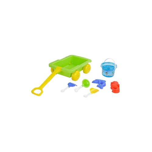 Pilsan 06112 Sandspielzeug Set mit Ziehwagen, Eimer, Förmchen, Schaufeln, Rechen