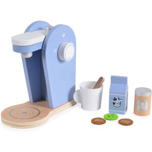 Moni Spielzeug Kaffeemaschine 4343 aus Holz, Tasse, Milchbeutel, Zuckerdose blau