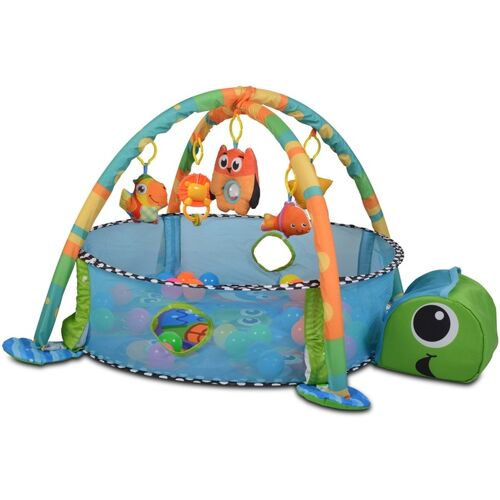 Cangaroo Spielbogen Sea Turtle, Krabbeldecke, Stofftiere, Bällebad mit 30 Bällen blau