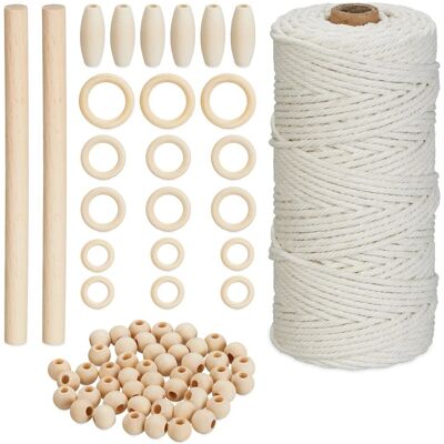 Relaxdays Makramee Set Baumwolle Buchenholz Weiß Natur Vielseitig 109 m Relaxdays Makramee Set Baumwolle Buchenholz Weiß Natur Vielseitig 109 m