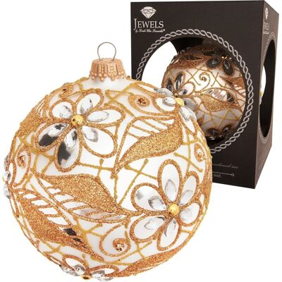 Krebs Glas Lauscha Weihnachtskugel Strassdesign Blumen und Blätter Silberfarbig 10cm Krebs Glas Lauscha Weihnachtskugel Strassdesign Blumen und Blätter Silberfarbig 10cm