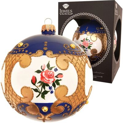 Krebs Glas Lauscha Weihnachtskugel Rosendesign Barock Blau 10cm Krebs Glas Lauscha Weihnachtskugel Rosendesign Barock Blau 10cm