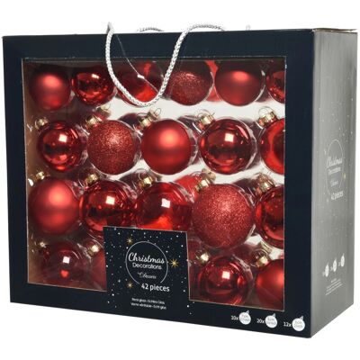 Decoris Weihnachtskugel-Set Glas Rot 42-teilig Decoris Weihnachtskugel-Set Glas Rot 42-teilig