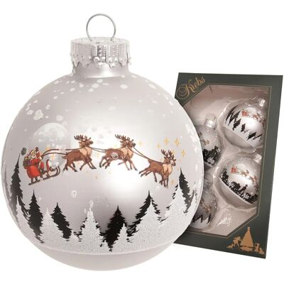 Krebs Glas Lauscha Weihnachtskugeln Santa mit Rentieren Silberfarbig 7cm Krebs Glas Lauscha Weihnachtskugeln Santa mit Rentieren Silberfarbig 7cm