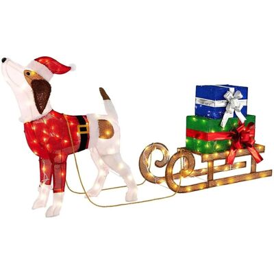Costway Led Hund mit Schlitten und Geschenkboxen Weihnachtsdeko Costway Led Hund mit Schlitten und Geschenkboxen Weihnachtsdeko