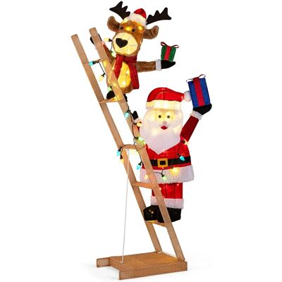 Costway Beleuchtetes Rentier & Weihnachtsmann Auf Leiter Große 166 cm Costway Beleuchtetes Rentier & Weihnachtsmann Auf Leiter Große 166 cm