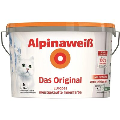 Alpinaweiß Das Original - Spritzfreie Wandfarbe, 4L, Weiß Alpinaweiß Das Original - Spritzfreie Wandfarbe, 4L, Weiß