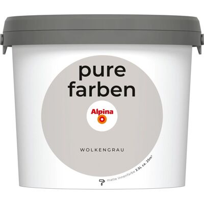 Alpina Wandfarbe Pure Farben Wolkengrau 2,5, Alpina Wandfarbe Pure Farben Wolkengrau 2,5,