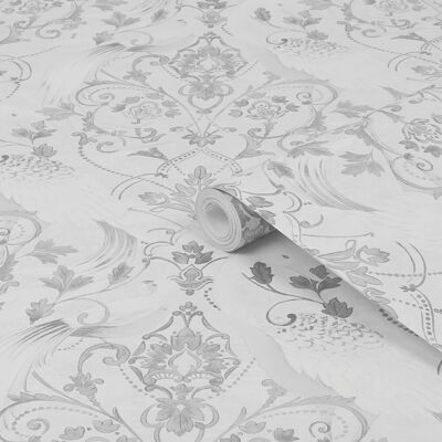 Laura Ashley Tregaron Wallpaper - Silber - Romantischer Damaststil Laura Ashley Tregaron Wallpaper - Silber - Romantischer Damaststil