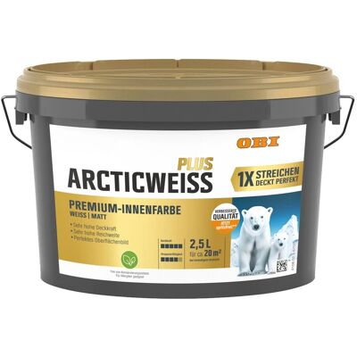 OBI Wandfarbe Arcticweiss Plus Weiß Matt 2,5, OBI Wandfarbe Arcticweiss Plus Weiß Matt 2,5,