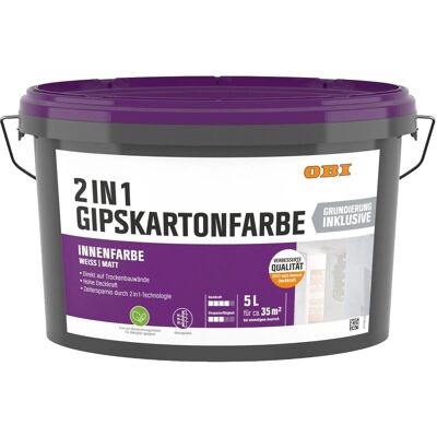 OBI Gipskartonfarbe 2in1 Weiß Matt 2,5, OBI Gipskartonfarbe 2in1 Weiß Matt 2,5,