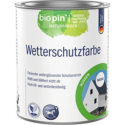 Biopin Wetterschutzfarbe Weiß seidenglänzend 750 ml Biopin Wetterschutzfarbe Weiß seidenglänzend 750 ml