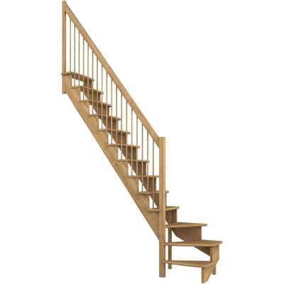 Dolle Raumspartreppe Lyon Eiche Holzgeländer 65 cm 1/4-gewendelt U/L FSC® Dolle Raumspartreppe Lyon Eiche Holzgeländer 65 cm 1/4-gewendelt U/L FSC®