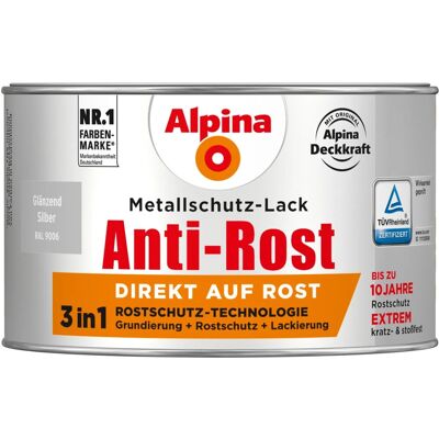 Alpina Metallschutz-Lack Anti-Rost Silber glänzend 300 ml Alpina Metallschutz-Lack Anti-Rost Silber glänzend 300 ml