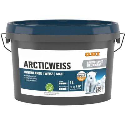 OBI Wandfarbe Arcticweiss Weiß Matt 1, OBI Wandfarbe Arcticweiss Weiß Matt 1,