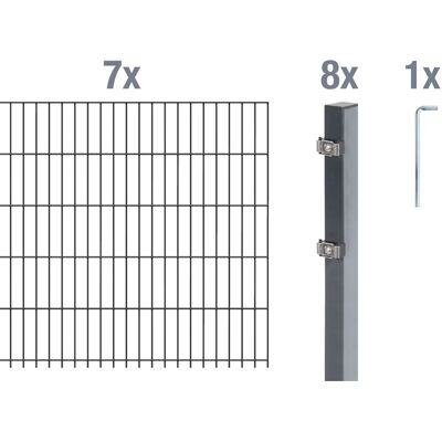 Metallzaun Grund-Set Doppelstabmatte verz. Anthrazit beschichtet 7 x 2 m x 0,8 m Metallzaun Grund-Set Doppelstabmatte verz. Anthrazit beschichtet 7 x 2 m x 0,8 m