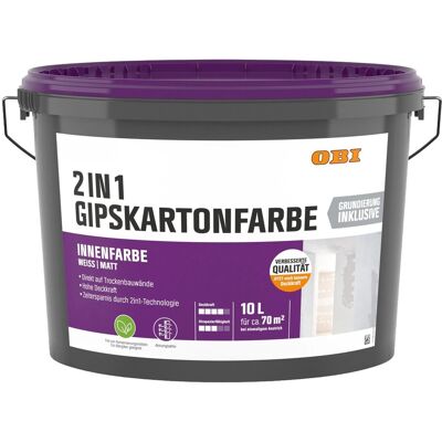 OBI Gipskartonfarbe 2in1 Weiß Matt 10, OBI Gipskartonfarbe 2in1 Weiß Matt 10,