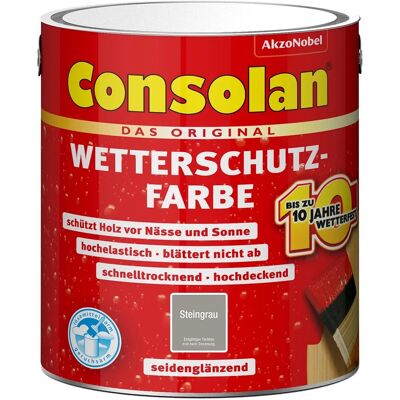 Consolan Wetterschutzfarbe Steingrau Seidenglänzend 2,5, Consolan Wetterschutzfarbe Steingrau Seidenglänzend 2,5,