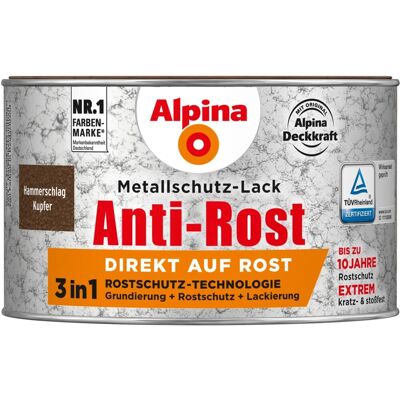 Alpina Metallschutz-Lack Anti-Rost Kupfer Hammerschlag 300 ml Alpina Metallschutz-Lack Anti-Rost Kupfer Hammerschlag 300 ml