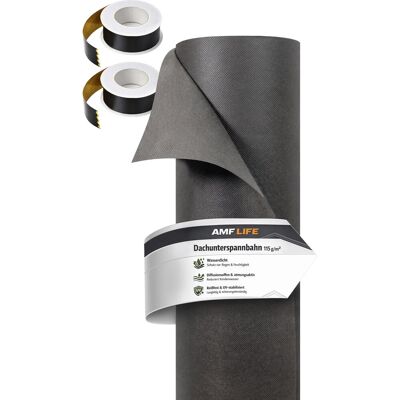 AMF Dachunterspannbahn mit 2 x Klebeband 1,5 m x 25 m Anthrazit-Schwarz AMF Dachunterspannbahn mit 2 x Klebeband 1,5 m x 25 m Anthrazit-Schwarz