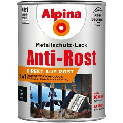 Alpina Metallschutz-Lack Anti-Rost Schwarz matt 2,5, Alpina Metallschutz-Lack Anti-Rost Schwarz matt 2,5,