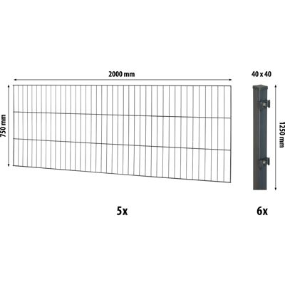 Floraworld Einstabmatten-Zaunset mit Vierkantpfosten Anthrazit 75 cm x 1000 cm Floraworld Einstabmatten-Zaunset mit Vierkantpfosten Anthrazit 75 cm x 1000 cm