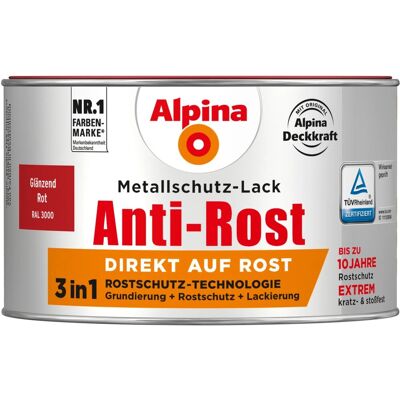 Alpina Metallschutz-Lack Anti-Rost Rot glänzend 300 ml Alpina Metallschutz-Lack Anti-Rost Rot glänzend 300 ml