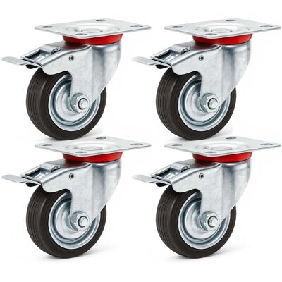 Wiltec Doppelstopp-Lenkrolle Set 4X Vollgummirad 75Mm 50Kg Transportrollen Wiltec Doppelstopp-Lenkrolle Set 4X Vollgummirad 75Mm 50Kg Transportrollen