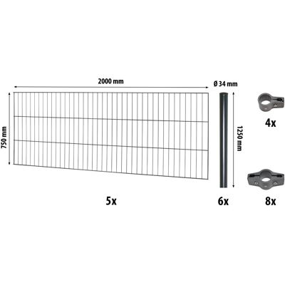 Floraworld Einstabmattenzaun-Set Classic Anthrazit 75 cm x 1000 cm Floraworld Einstabmattenzaun-Set Classic Anthrazit 75 cm x 1000 cm