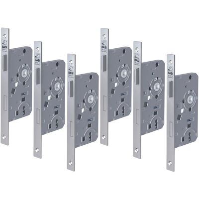 Basi - Einsteck-Zimmertürschloss - SET - 6x ES 921 - Lochung: Buntbart - Stulp käntig - DIN Rechts - 6x9210-5511 Basi - Einsteck-Zimmertürschloss - SET - 6x ES 921 - Lochung: Buntbart - Stulp käntig - DIN Rechts - 6x9210-5511